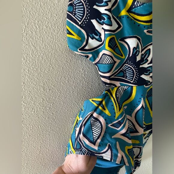 Aerie One Piece Cutout Swimsuit Open Tie Back High Cut Cheeky Blue Pattern S - Picture 2 of 4